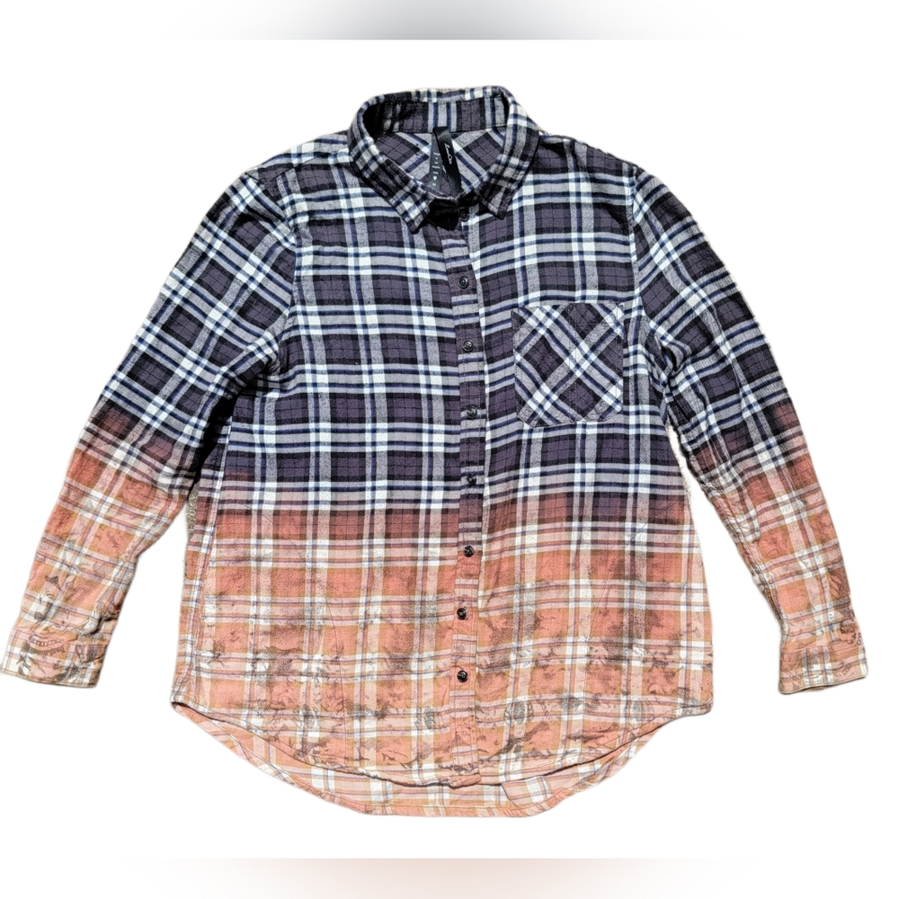 Bleached Distressed Flannel Shirt Ombre Plaid